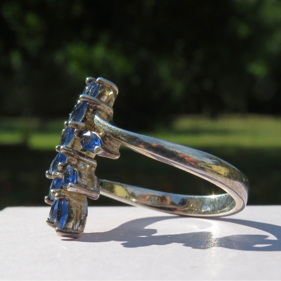 Sterling Silver 925 Bypass Blue Stone Vine Ring Size 7 - Picture 4 of 5